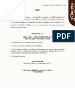 Aviso: Orden Del Dia Sesión de La Diputación Permante Del Día 16 de Diciembre de 2015
