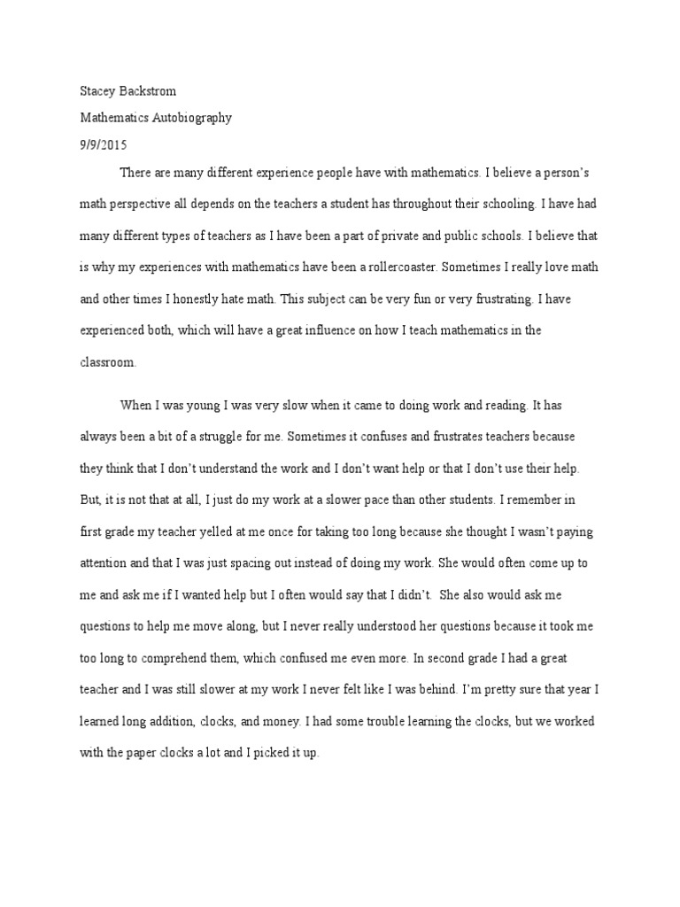 autobiography math | Homework | Teachers