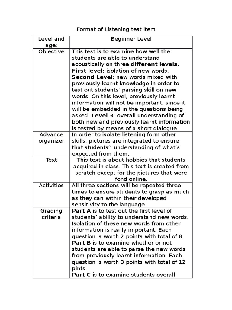 Beginner Listening Test Format Guide | PDF