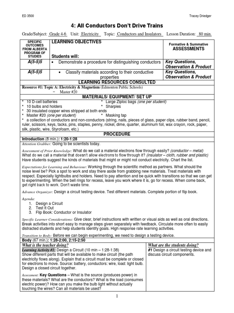 science - grade 4-6 lesson 4 - conductors and insulators | Electrical