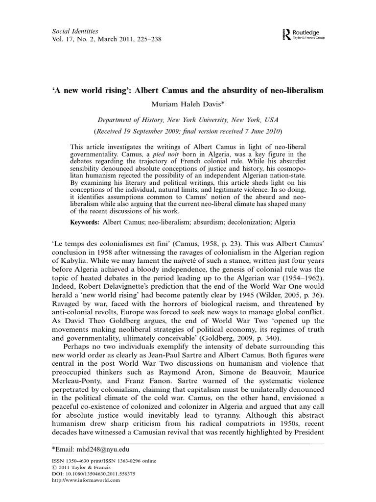 Davis A New World Rising | PDF | Albert Camus | Frantz Fanon