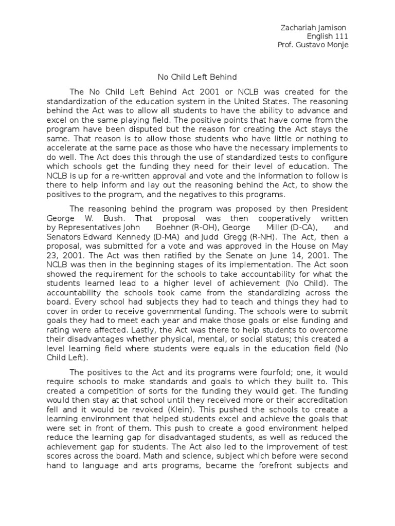 No Child Left Behind Act Overview | PDF | No Child Left Behind Act ...