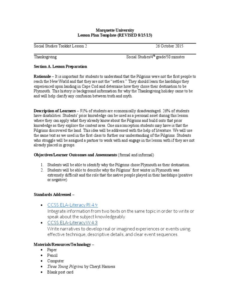 Thanksgiving Lesson Plan 2 Plymouth Colony Pilgrim Fathers