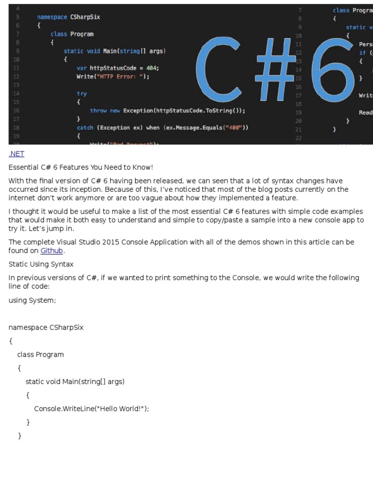 cs 6.0 | C Sharp (Programming Language) | String (Computer Science) image.