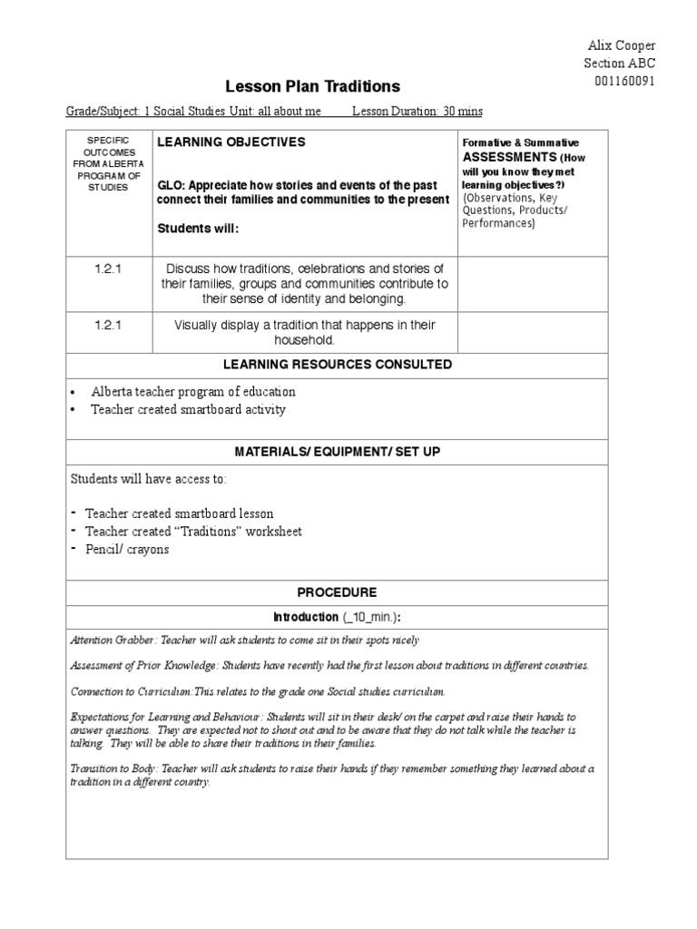 lesson plan traditions 2 Christmas Lesson Plan