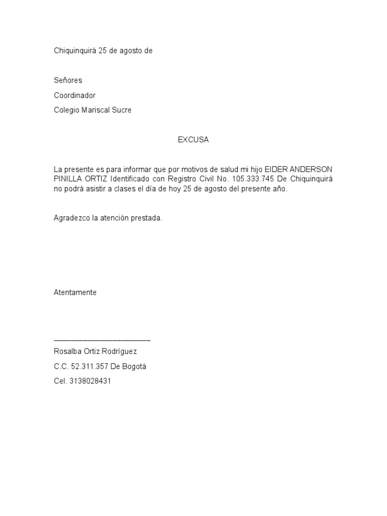 Excusa Colegio PDF
