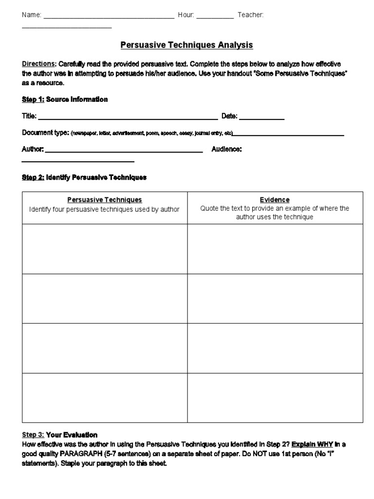 Persuasive Techniques Analysis: Directions | PDF | Career & Growth