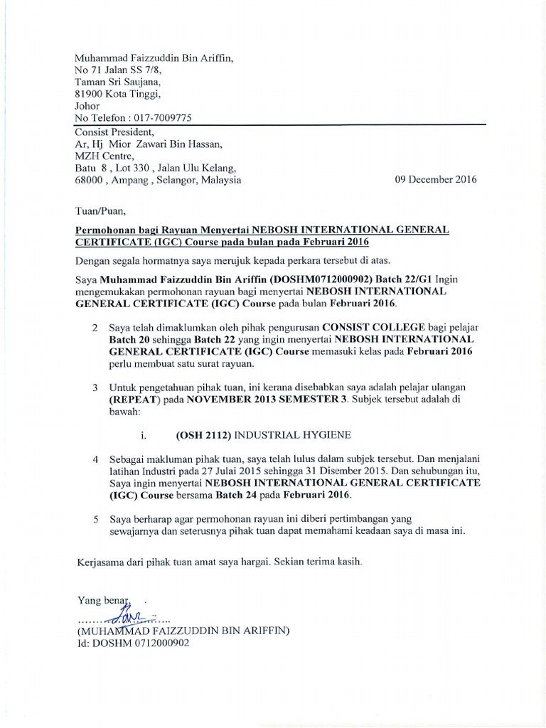 Contoh Surat Nebosh Pdf