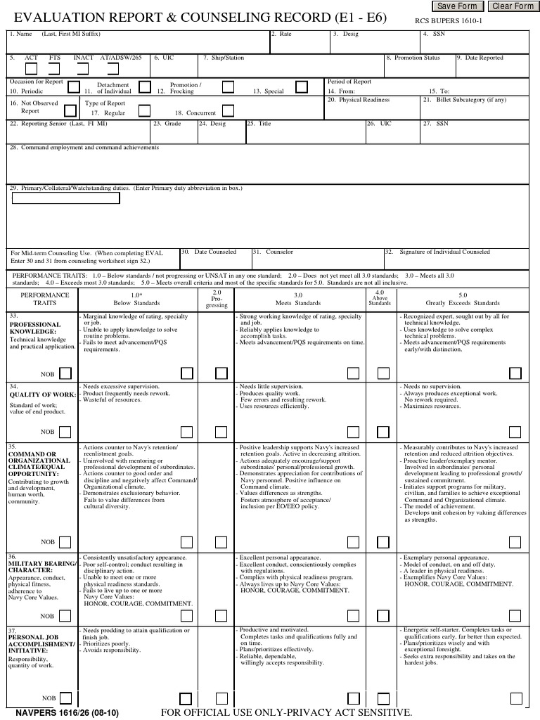 Navy Evaluation Report E1-E6 Guide | PDF | Goal | Leadership
