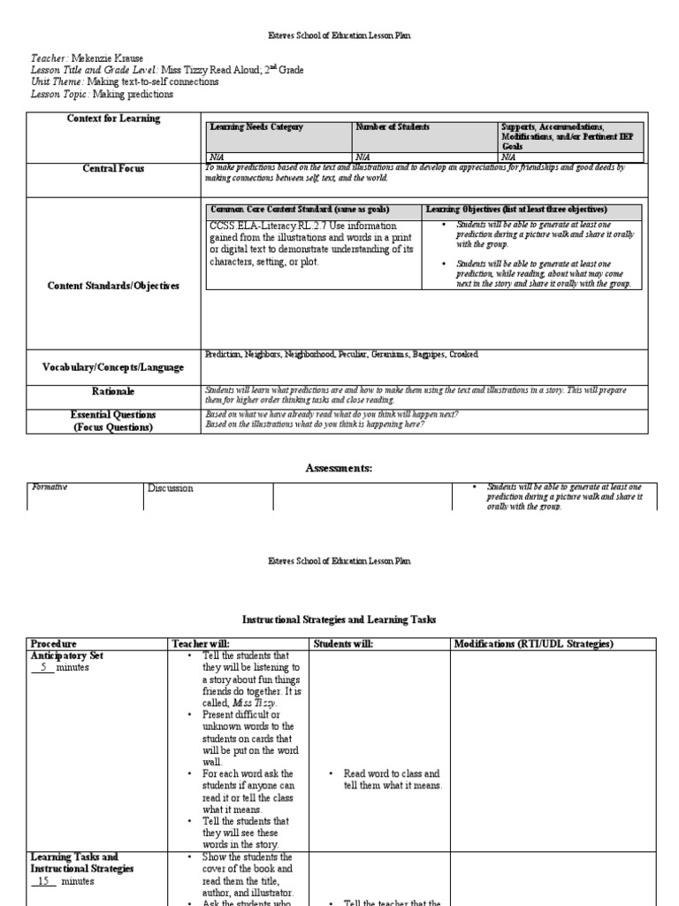 Lausd Lesson Plan Template