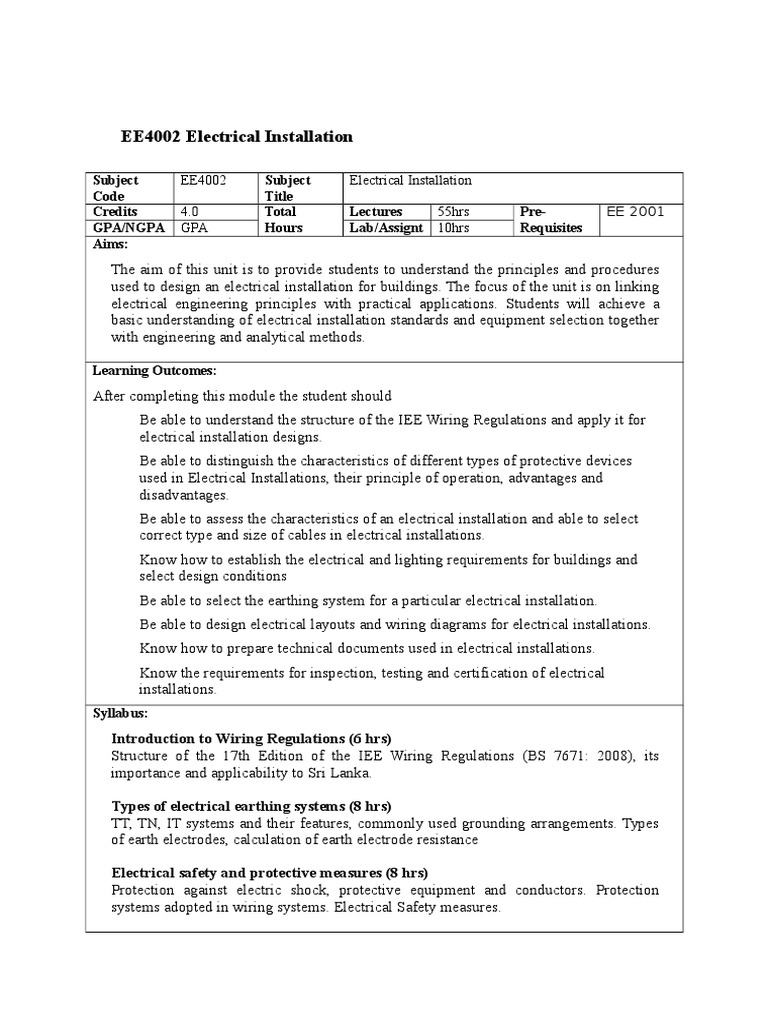 Electrical Installation Course Overview | PDF | Computers | Technology ...