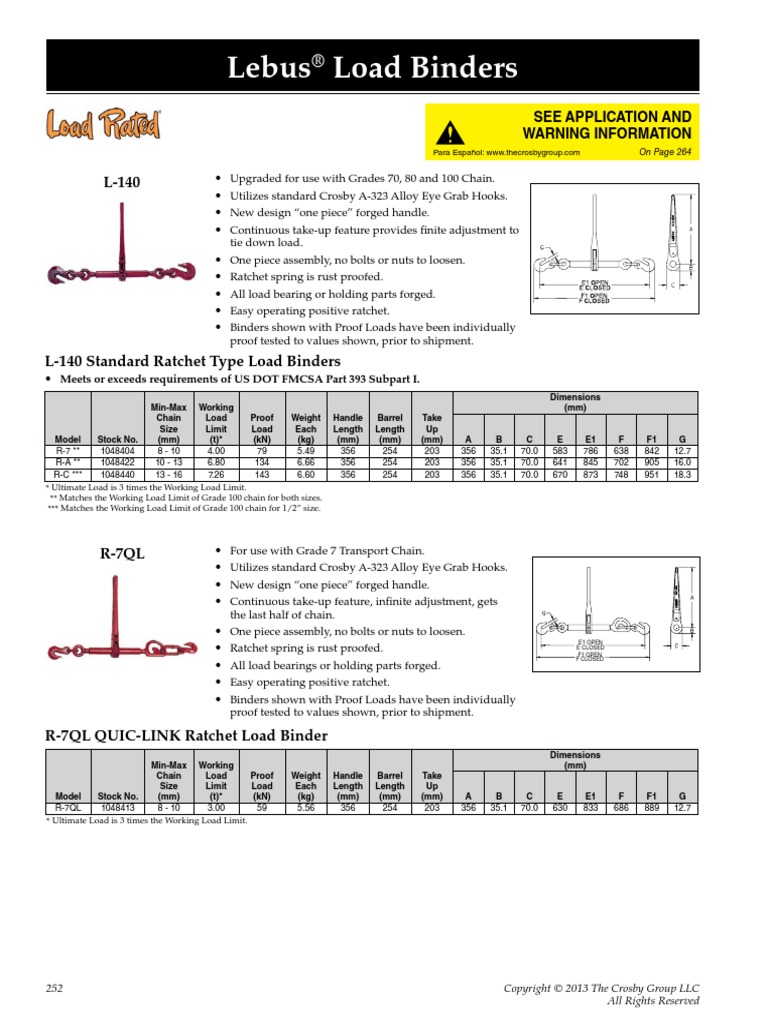 Lebus Load Binders See Application and Warning Information PDF