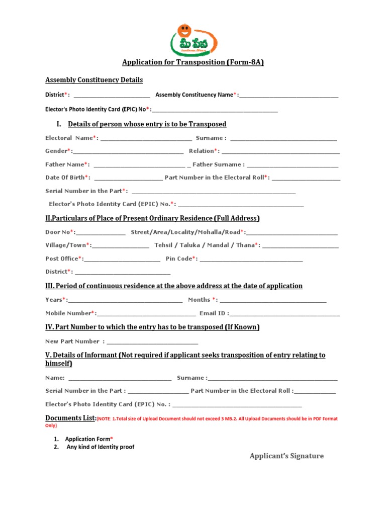 Application For Transposition (Form 8A) Application | PDF