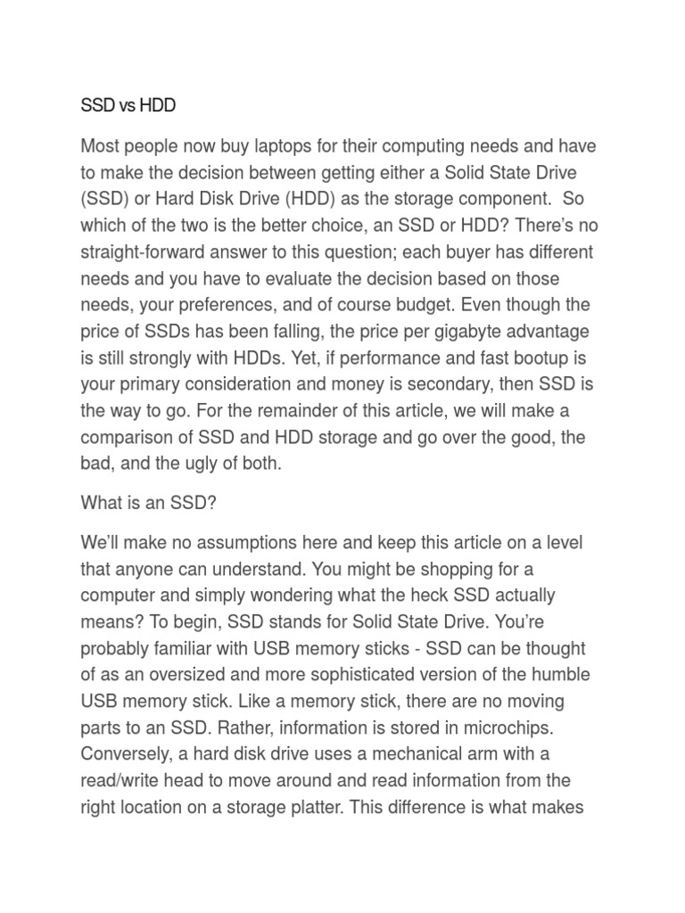 SSD Vs HDD | PDF | Hard Disk Drive | Solid State Drive
