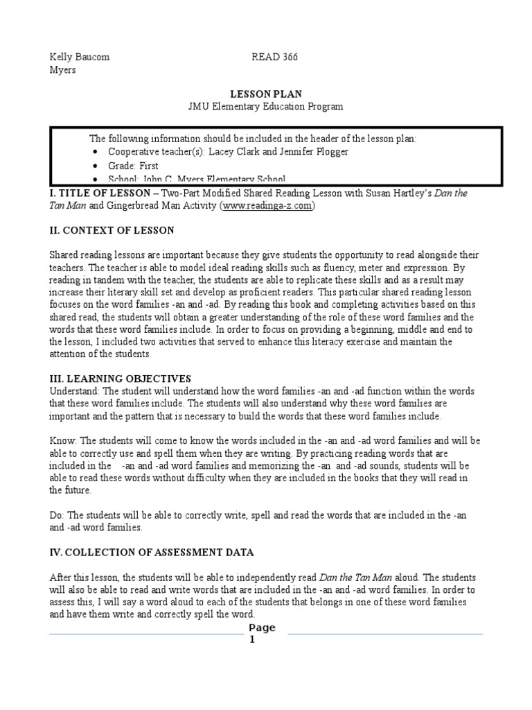 Two-Part Shared Reading Lesson Plan | PDF | Lesson Plan | Speech