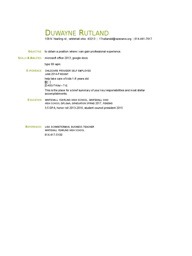 Duwayne Rutland's Resume Summary | PDF