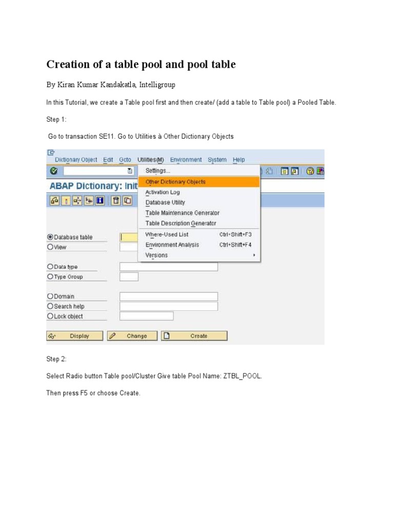 ABAP - Creation of A Table Pool and Pool Table | PDF