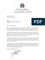 Carta de Condolencias Del Presidente Danilo Medina A Berlinesa Franco Viuda de Los Santos Por Fallecimiento de Su Esposo, Juan de Los Santos
