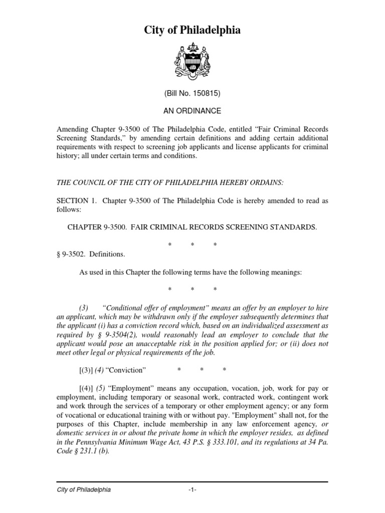 City of Philadelphia - 1 | PDF | Criminal Record | Background Check