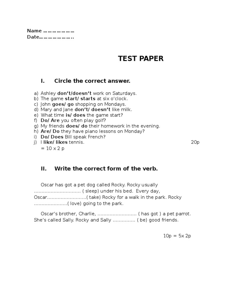 Test Paper: I. Circle The Correct Answer | PDF | Sports & Recreation | Art