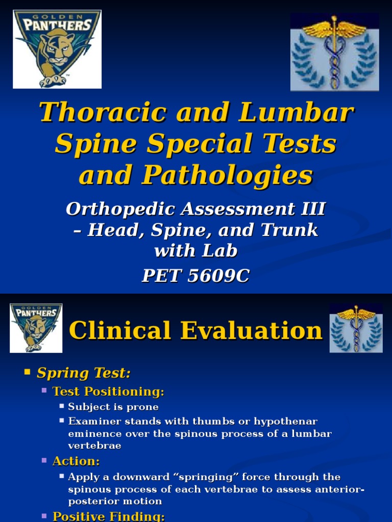 Thoracic and Lumbar Spine Special Tests and Pathologies | PDF