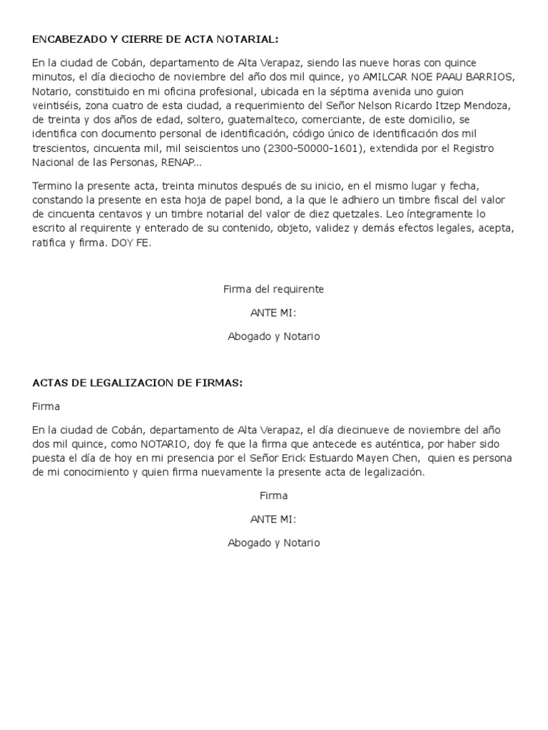 Acta Notarial Cierre y Encabezado, Escritura Pública Guatemala Payments