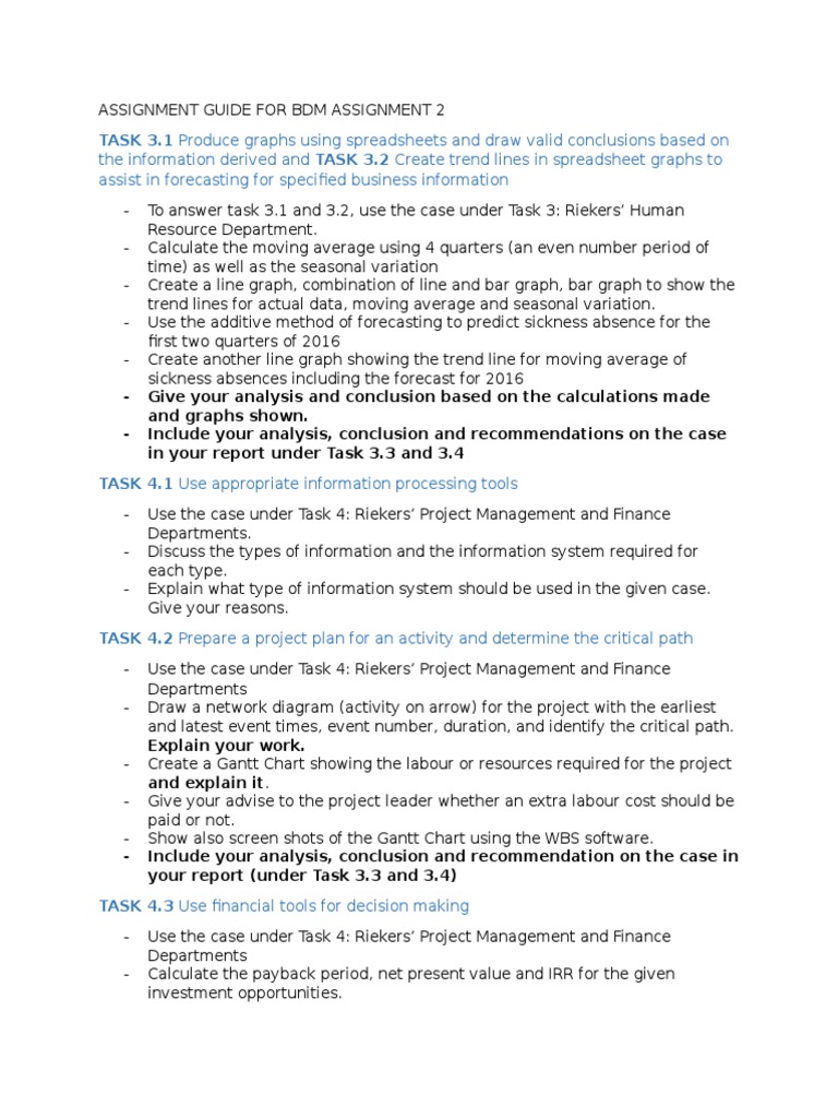 Assignment Guide Bdm 2 Pdf Project Management Moving Average