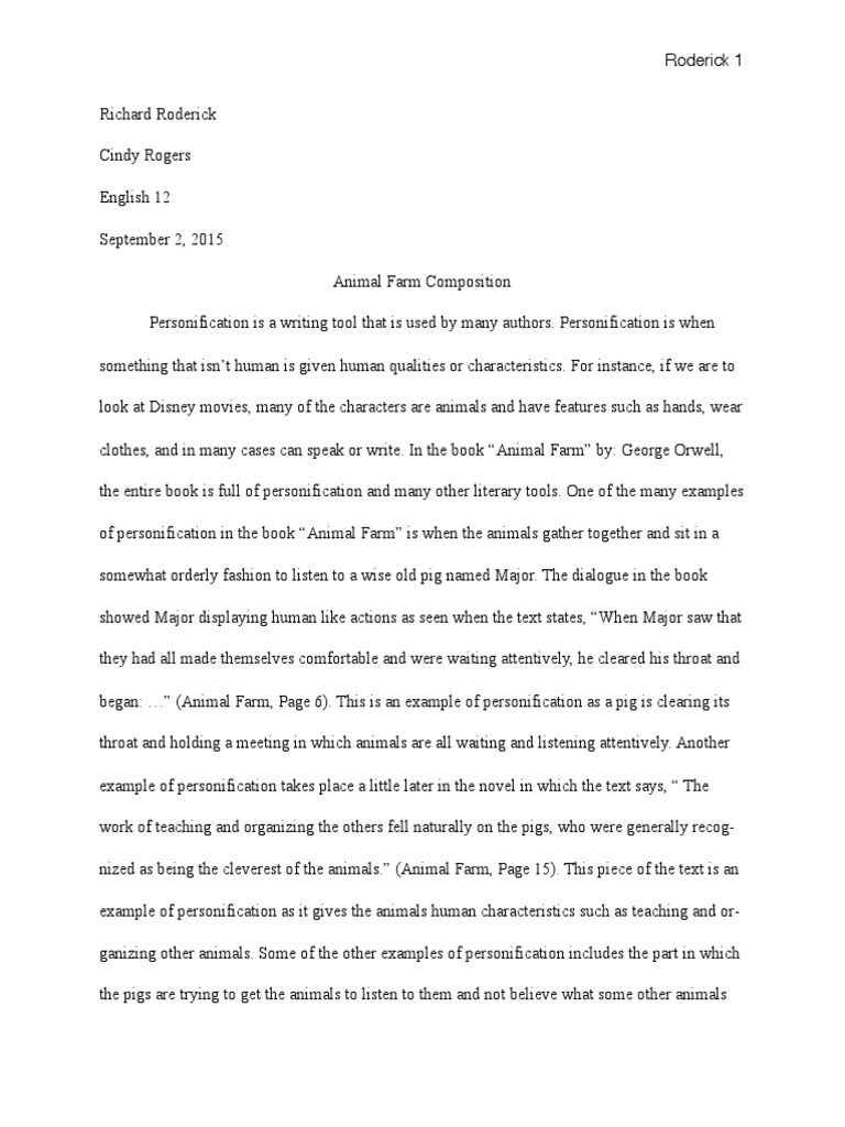 Personification in Animal Farm Analysis | PDF | Anthropomorphism