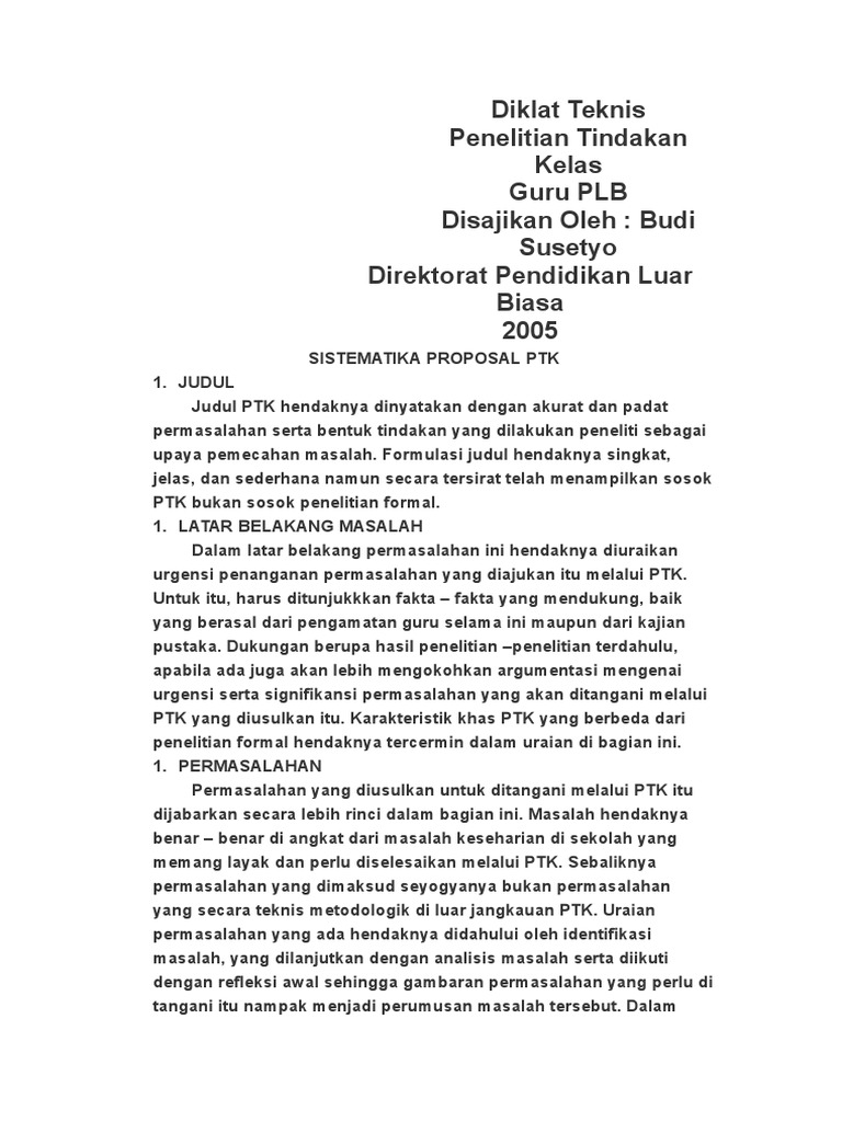Contoh PTK Sederhana untuk Guru PLB | PDF | Karier & Perkembangan