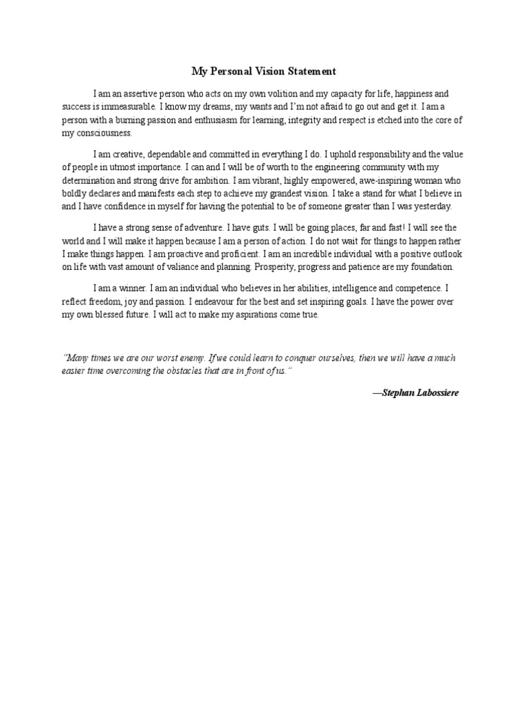 Empowering Personal Vision Statement | PDF | Self-Improvement