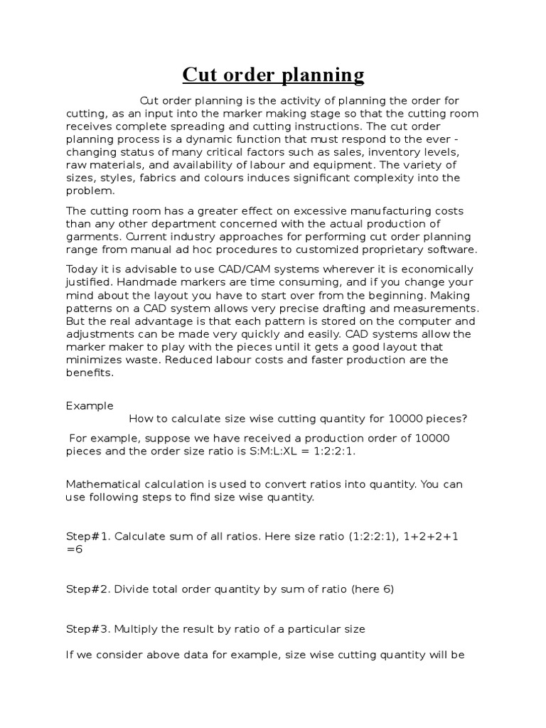 Cut Order Planning Pdf