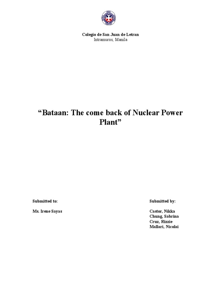 Bataan Nuclear Power Plant Pdf Nuclear Power Physical Universe