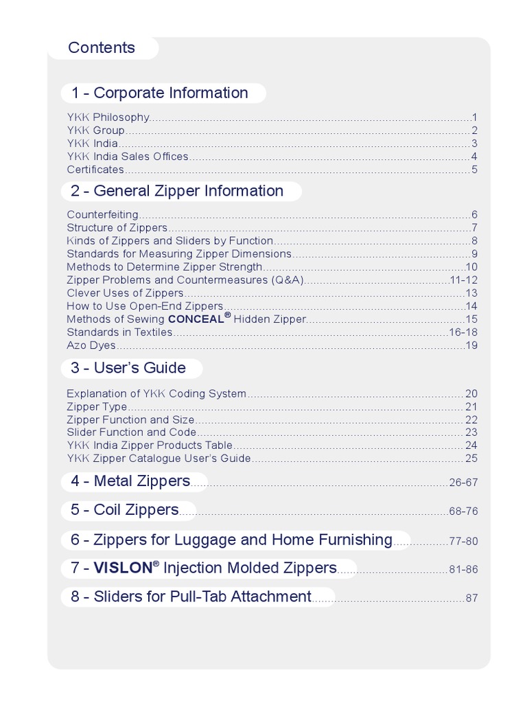 YKK Zipper Catalogue Counterfeit Industries