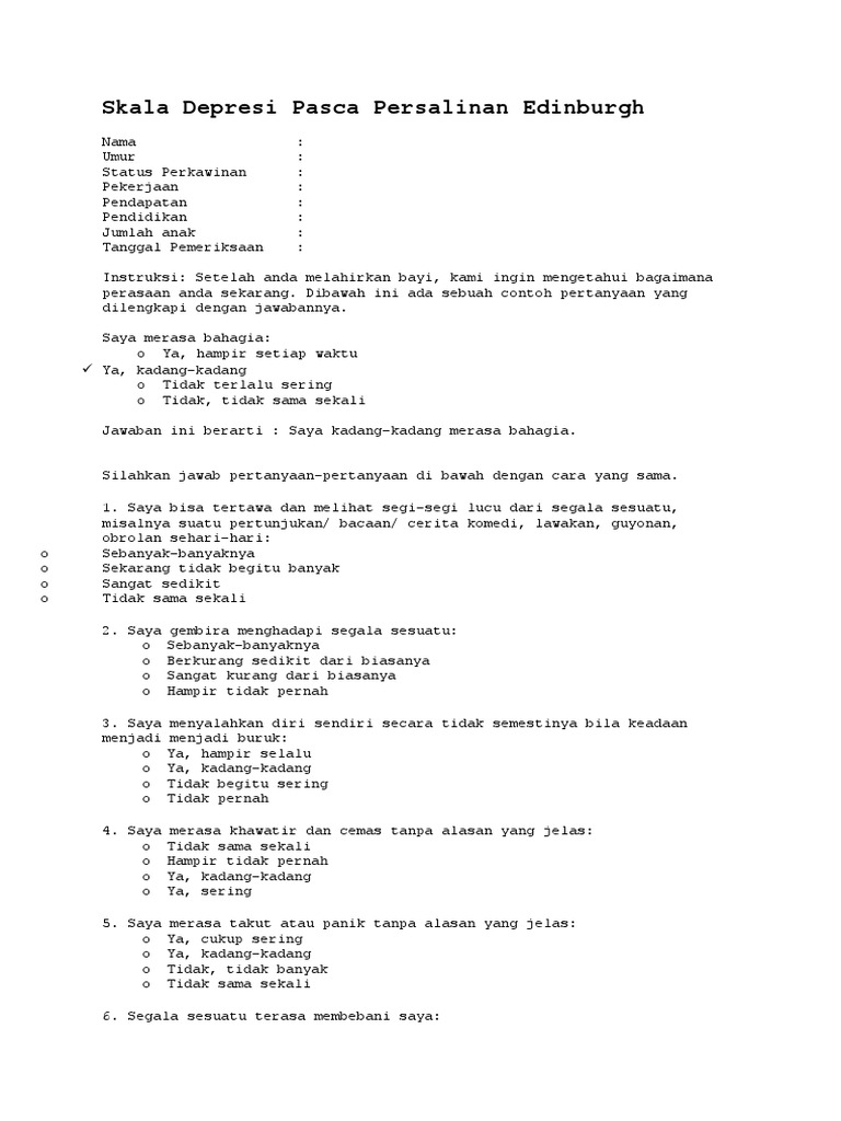 Skala Depresi Pasca Persalinan EPDS | PDF | Pengembangan Diri