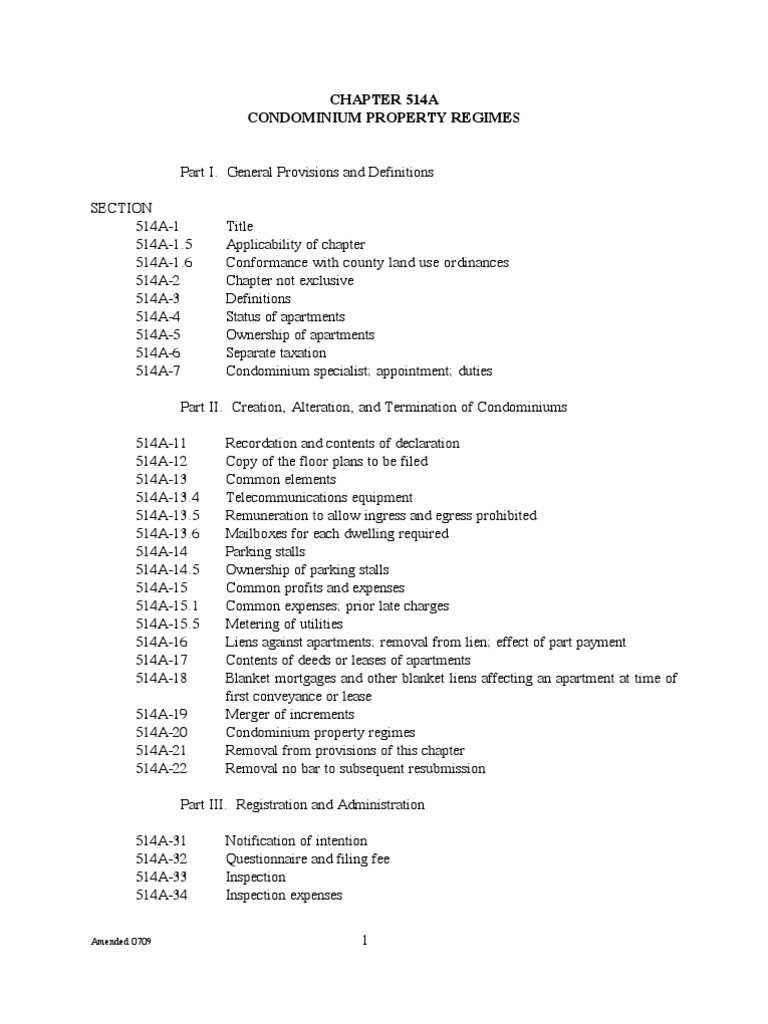 Hawaii Revised Statutes Chapter 514A Condominium Lease