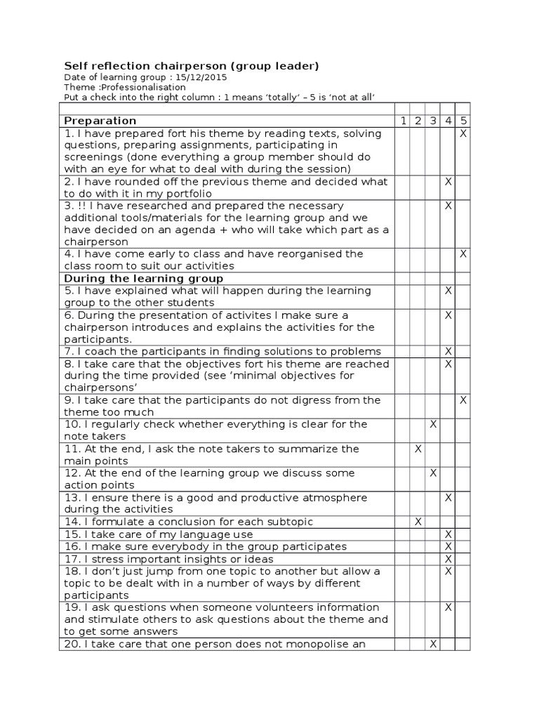 Self Reflection Group Leader | PDF