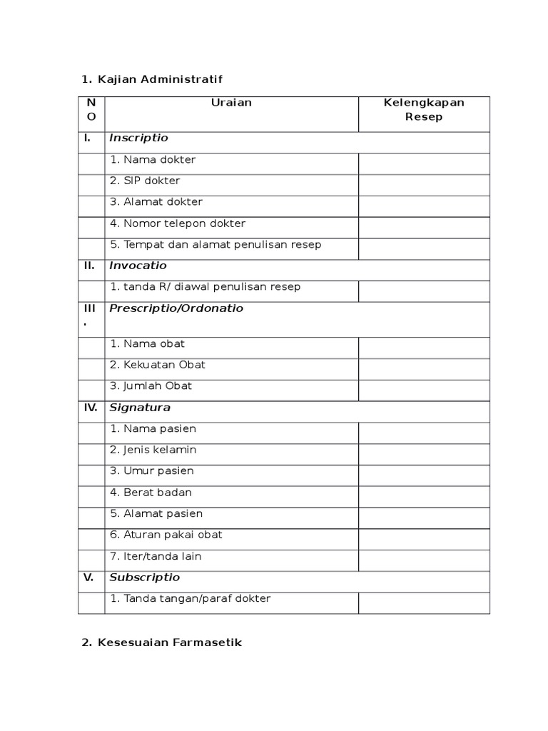 Format Skrining Resep, farmasi, laporan, resep