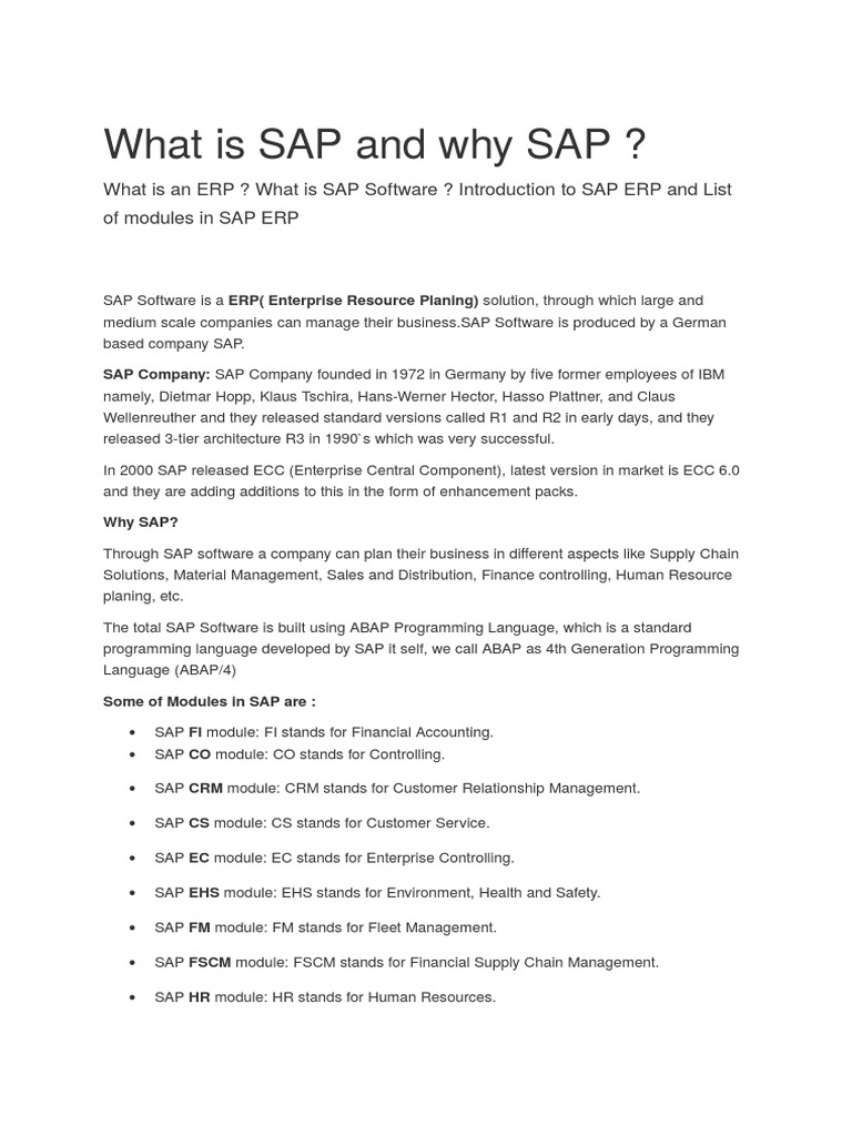 What Is SAP and Why SAP PDF Sap Se Business Software