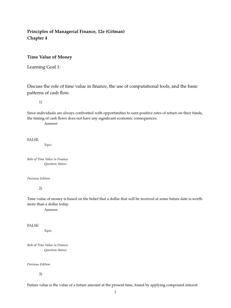 Finance Test bank chapter 4 Present Value Annual Percentage Rate