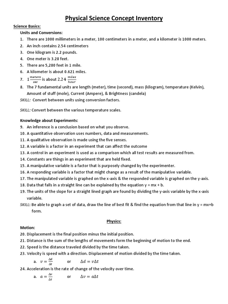 Physical Science Concepts and Skills Guide | PDF | Chemical Reactions ...