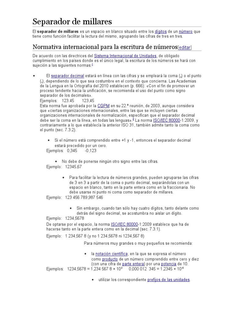 Separador De Millares , Los números enteros y el separador de millares ...