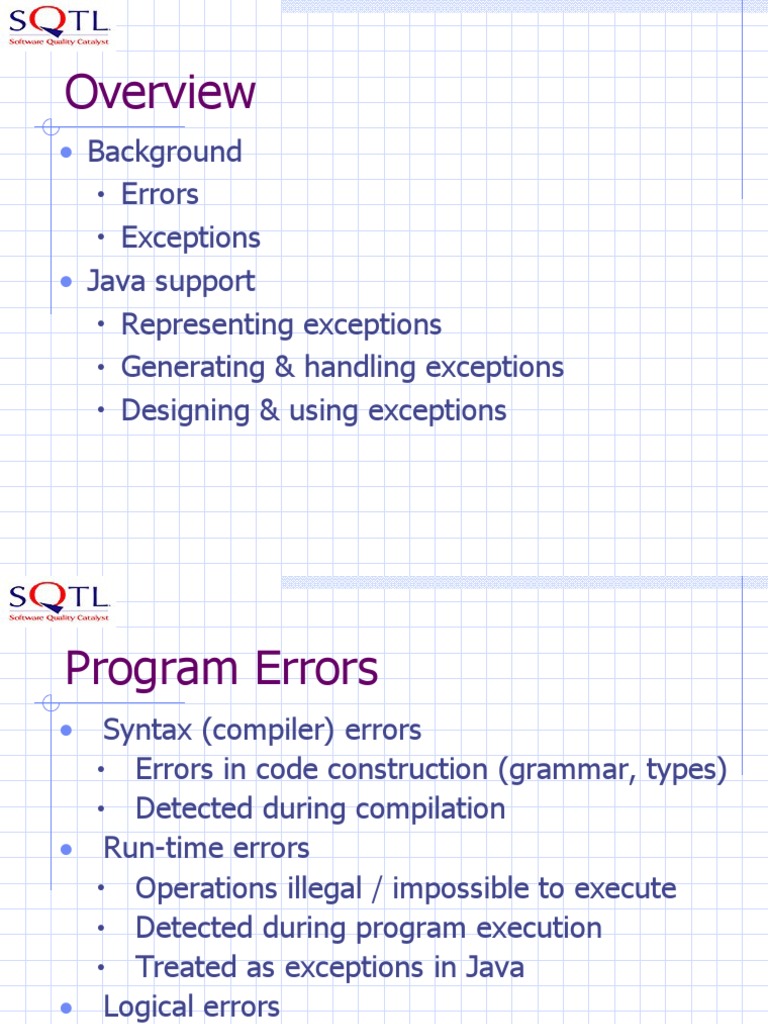Background Errors Exceptions Java Support Representing Exceptions ...