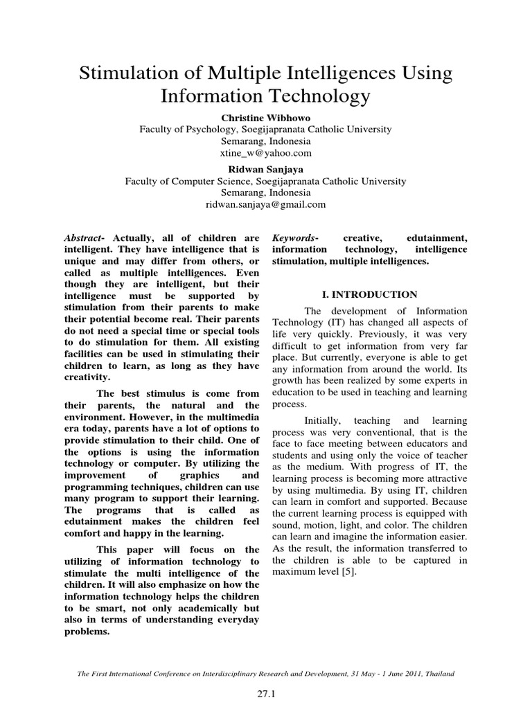 Stimulation of Multiple Intelligences Using Information Technology ...