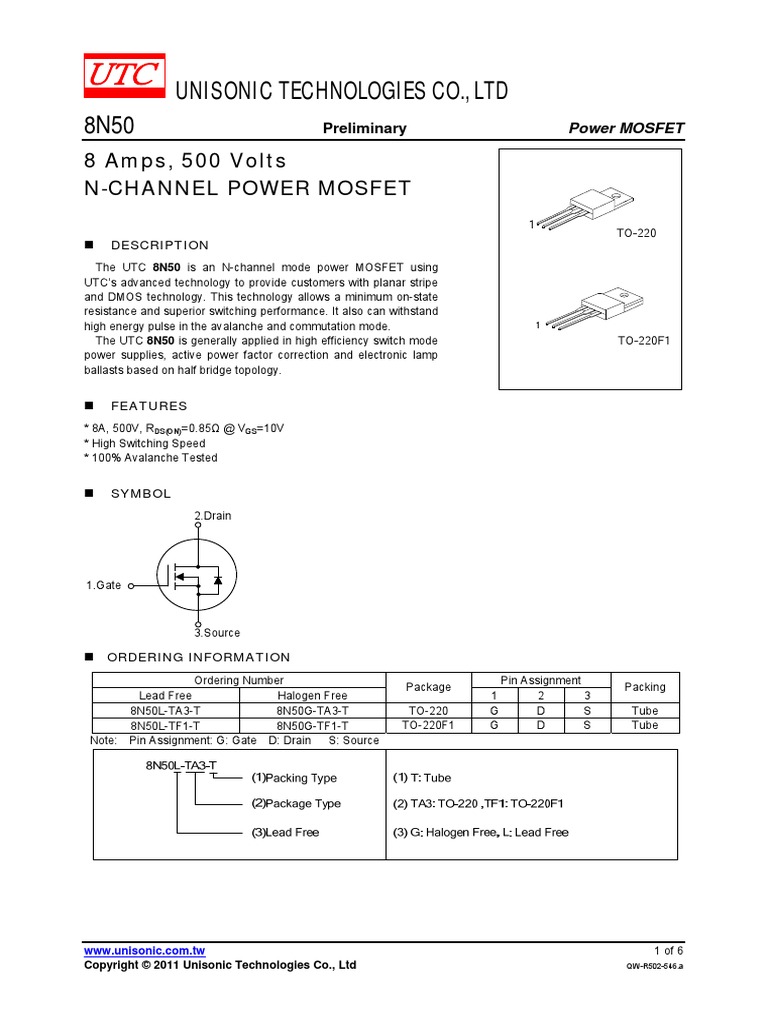 8N50 Mosfet | Field Effect Transistor | Mosfet