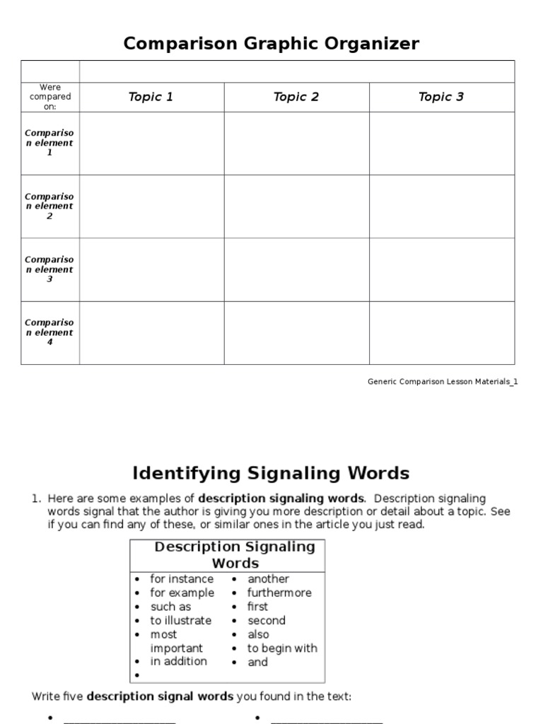 Generic Comparison Lesson Materials | PDF | Reading Comprehension | Truth