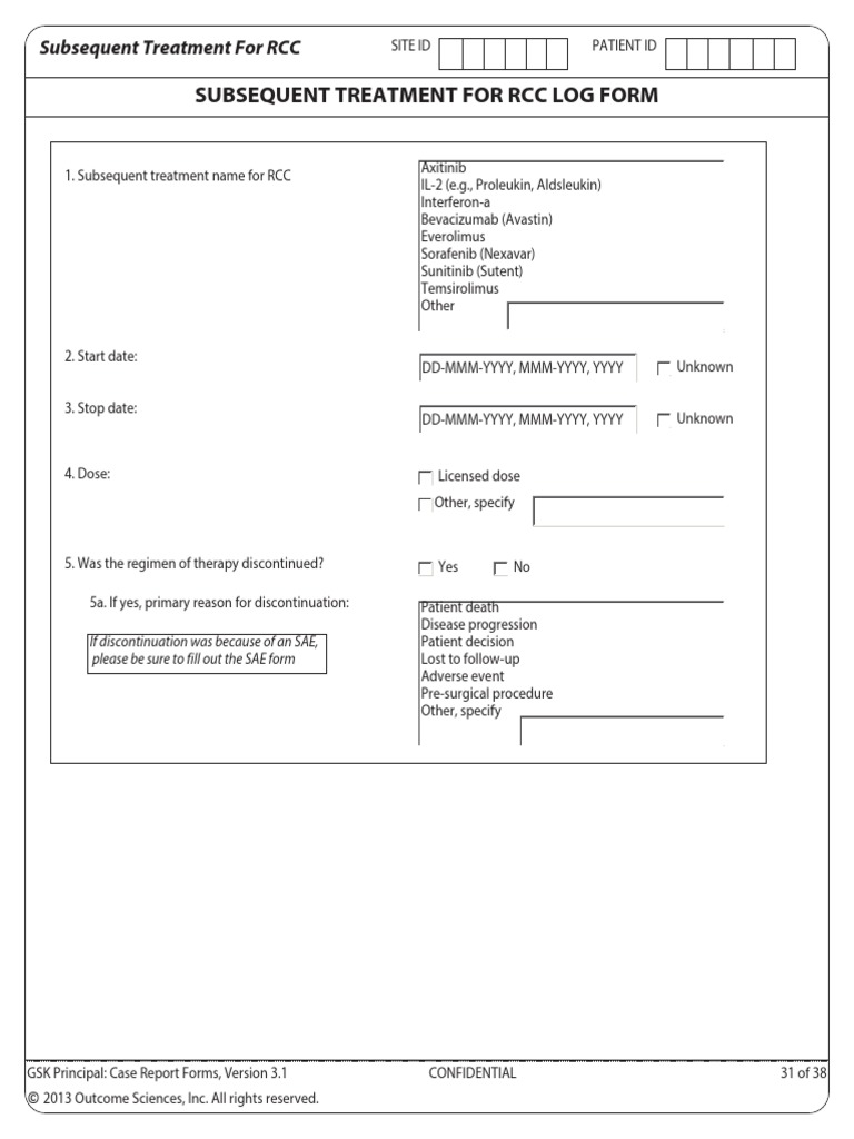 Subsequent Treatment For RCC Log Form | PDF | Science & Mathematics