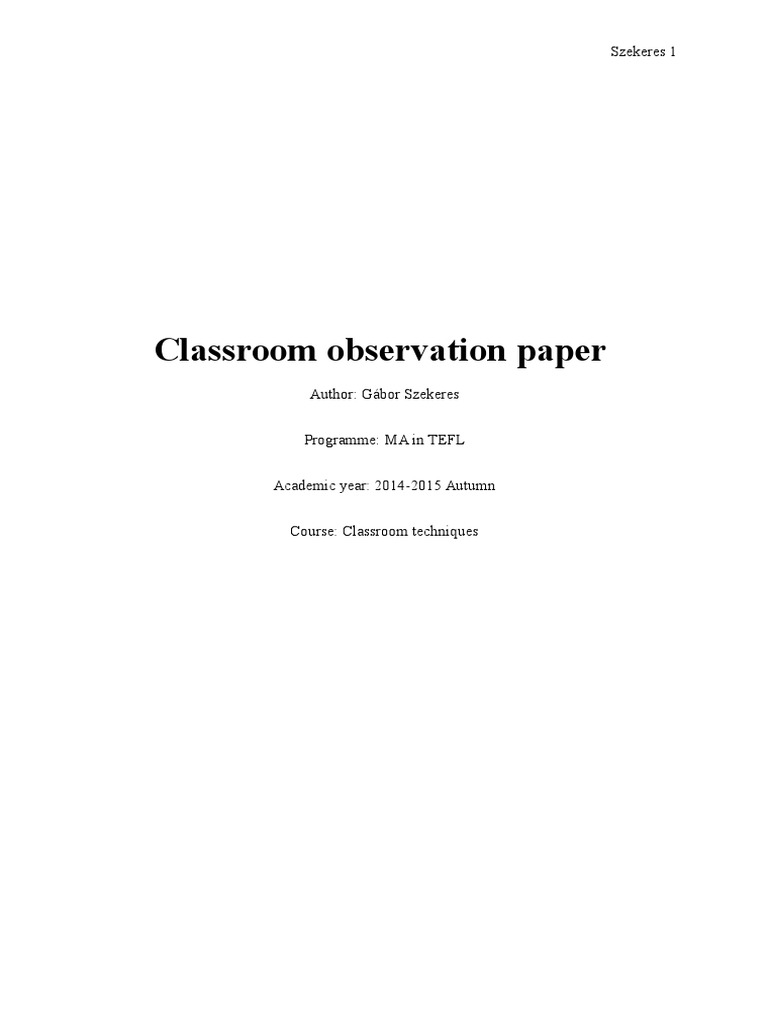 Classroom Observation Paper PDF Motivation Motivational