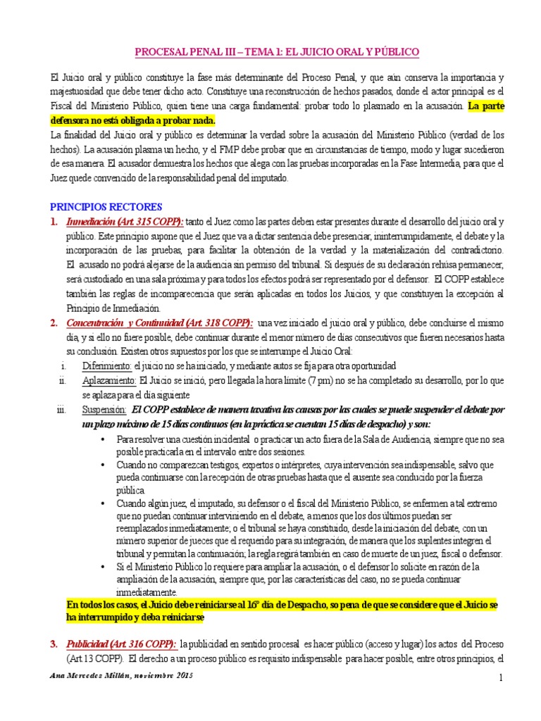 Procesal Penal: Juicio Oral y Público | PDF | Evidencia (ley