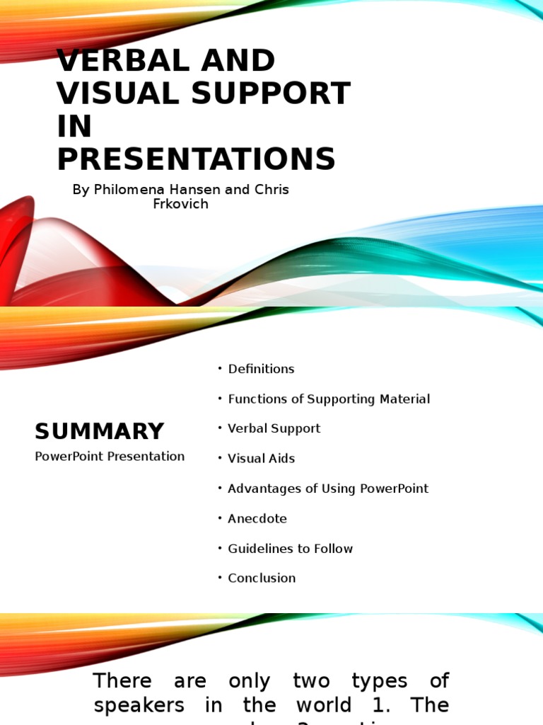 Verbal and Visual Support in Presentations Microsoft Power Point Communication