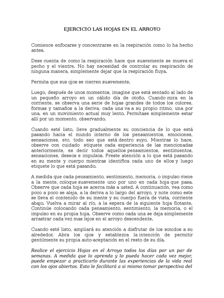 Ejercicio Las Hojas en El Arroyo PDF Hoja Mente